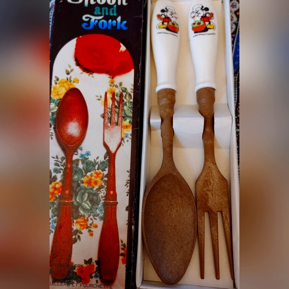 Walt Disney Wood/Ceramic Mickey Spoon and Fork